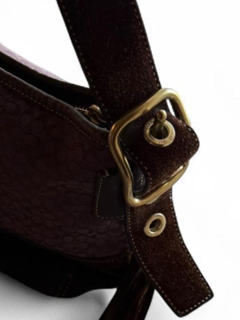 RARE COACH Y2K Legacy East West Shoulder Bag Purple Brown Monogram Suede Small - Picture 3 of 9